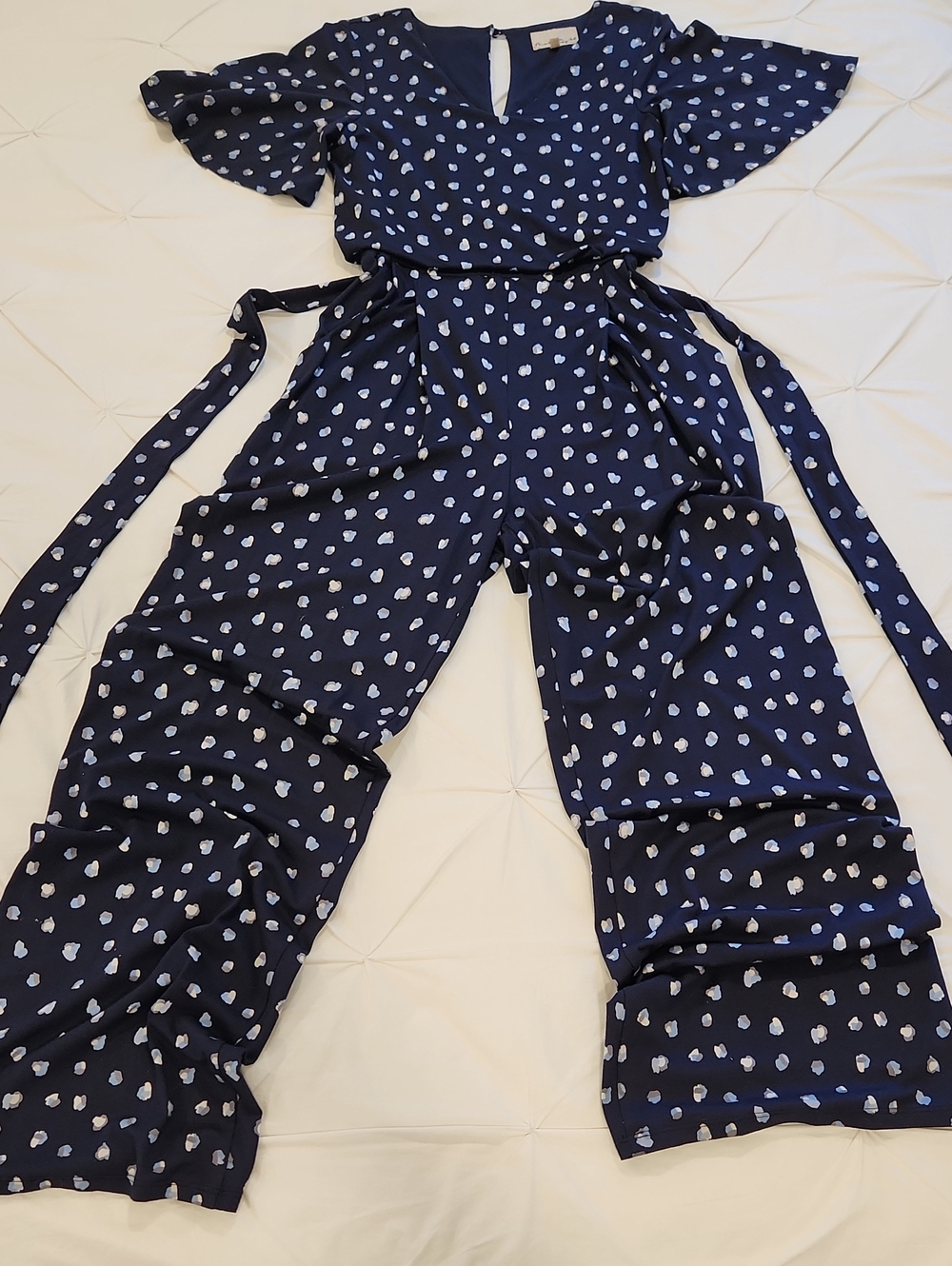 Phase Eight UK Laila Spot Print Navy Wide Leg Jumpsuit Size 10 - Picture 11 of 15